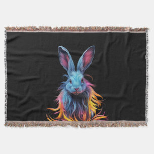 Awesome Blue Rabbit on Fire  Throw Blanket