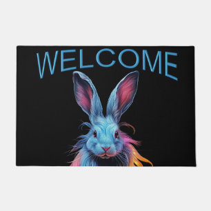 Awesome Blue Rabbit on Fire Welcome Doormat