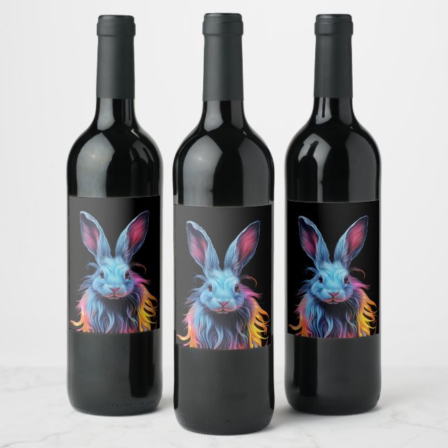 Awesome Blue Rabbit on Fire  Wine Label (Bottles)