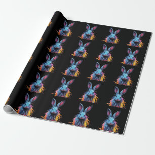 Awesome Blue Rabbit on Fire  Wrapping Paper