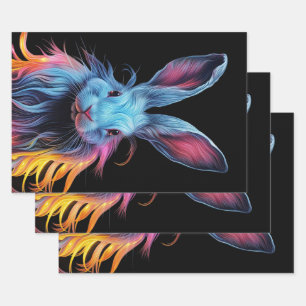 Awesome Blue Rabbit on Fire  Wrapping Paper Sheet