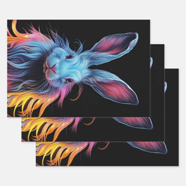 Awesome Blue Rabbit on Fire  Wrapping Paper Sheet (Set)