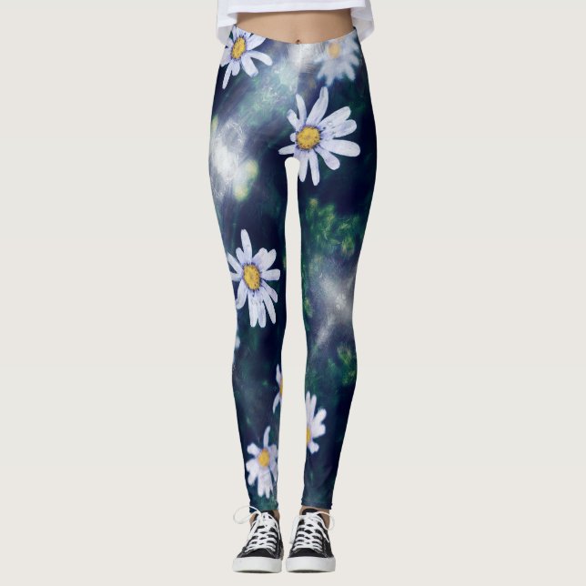 Awesome Blue Yellow Flowers Leggings (Front)