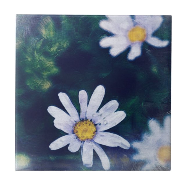 Awesome Blue Yellow Flowers Painting Ceramic Tile (Front)
