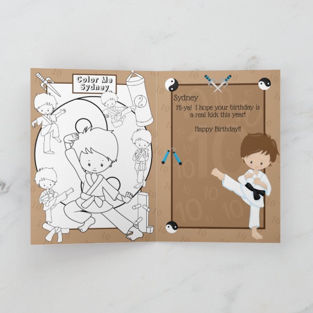 Awesome Boys Karate Colouring Page Happy Birthday Card (Inside)