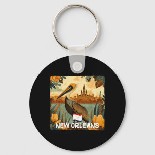 Awesome Brown Pelican with New Orleans Colours Key Ring