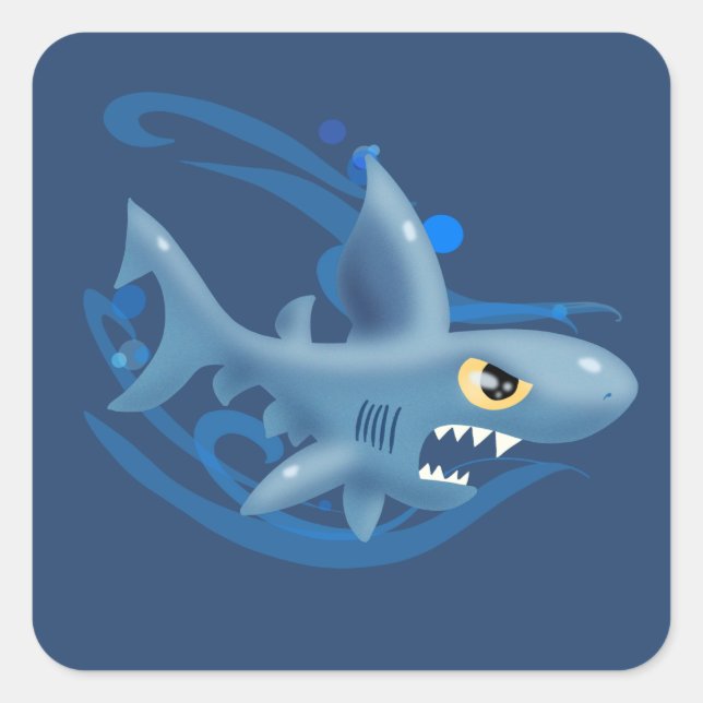 Awesome Cartoon Shark Square Sticker (Front)