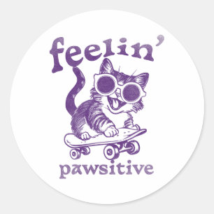 Awesome Cat Funny Skater Cat City Ride  Classic Round Sticker