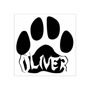 Awesome Cat Paw Print with Bold Lettering Pet Name Rubber Stamp