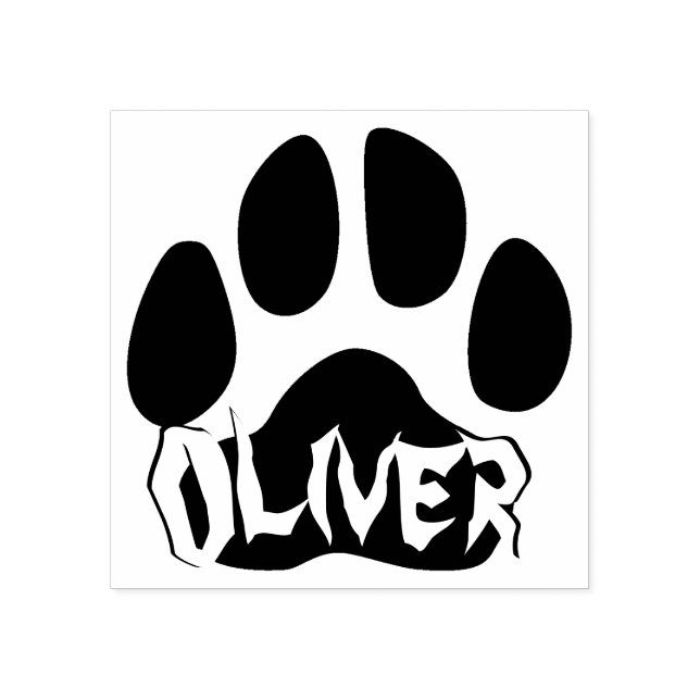 Awesome Cat Paw Print with Bold Lettering Pet Name Rubber Stamp (Imprint)