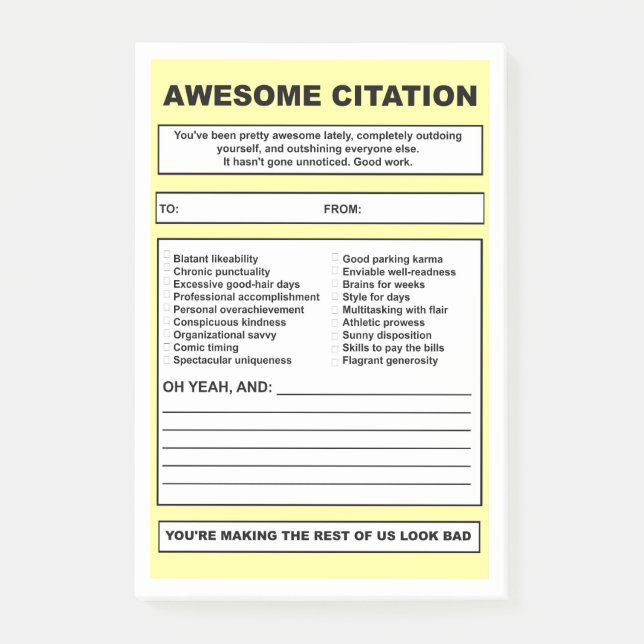 'Awesome Citation' Notes (Front)