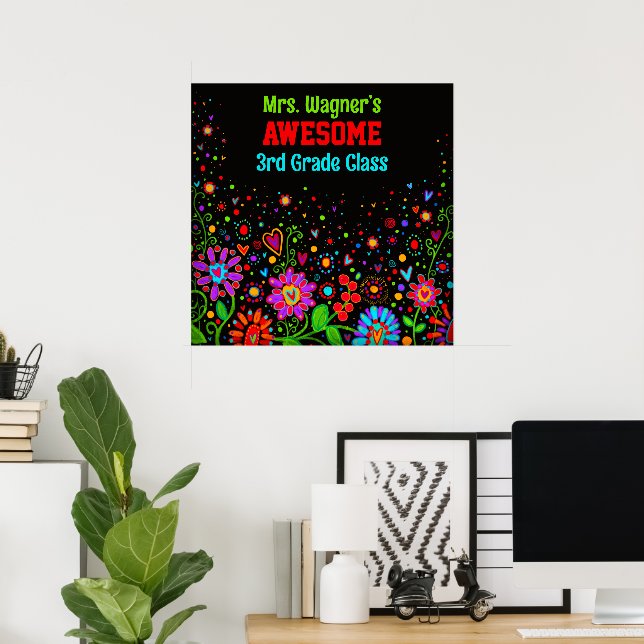 Awesome Class Colourful Floral Personalised Poster (Home Office)
