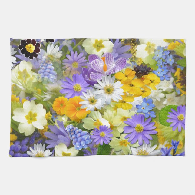 Awesome Colourful Garden Flowers Design Tea Towel (Horizontal)