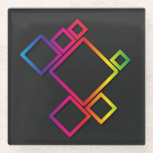 Awesome Colourful Squares on Black No. 1 Glass Coaster