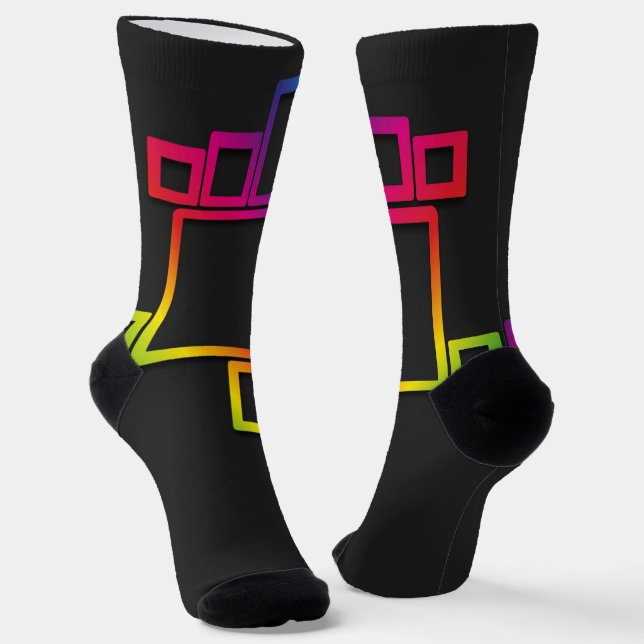 Awesome Colourful Squares on Black No. 1 Socks (Angled)