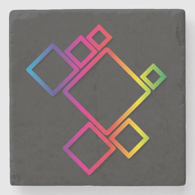 Awesome Colourful Squares on Black No. 1 Stone Coaster (Front)