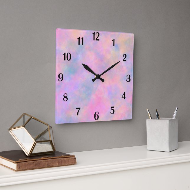 Awesome Combination of Pastel Colours Black Number Square Wall Clock (Office)