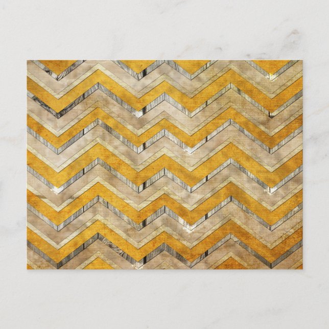 Awesome cool chevron zigzag pattern wood marble postcard (Front)