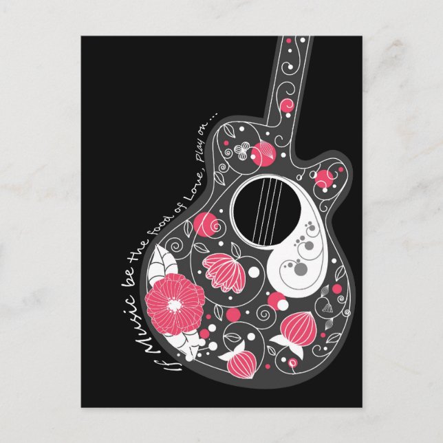 Awesome cool cute trendy girly flowers guitar postcard (Front)