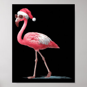 Awesome Cool Flamingo With Christmas Hat And Sungl Poster
