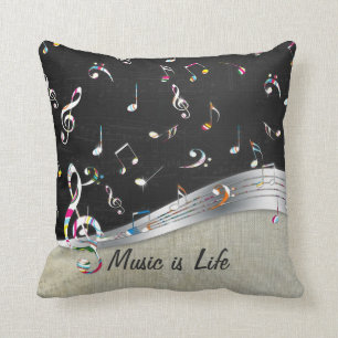 Awesome cool "Music is Life" colourful music notes Cushion