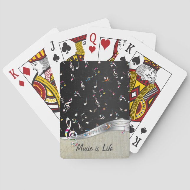 Awesome cool "Music is Life" colourful music notes Playing Cards (Back)