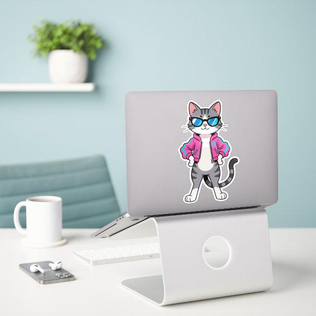 Awesome Cool Retro Gamer Cat (Laptop On Desk)