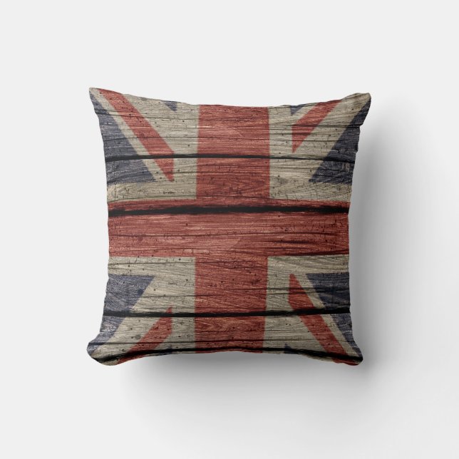 Awesome cool trendy old wood grunge U.k. Flag Cushion (Front)