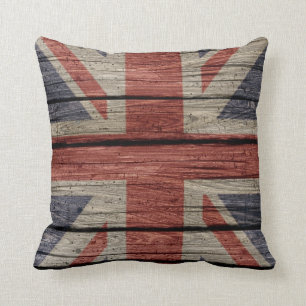 Awesome cool trendy old wood grunge U.k. Flag Cushion