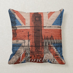 Awesome cool trendy old wood grunge U.k. Flag Cushion