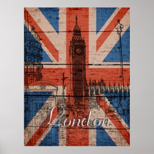 Awesome cool trendy old wood grunge U.k. Flag Poster