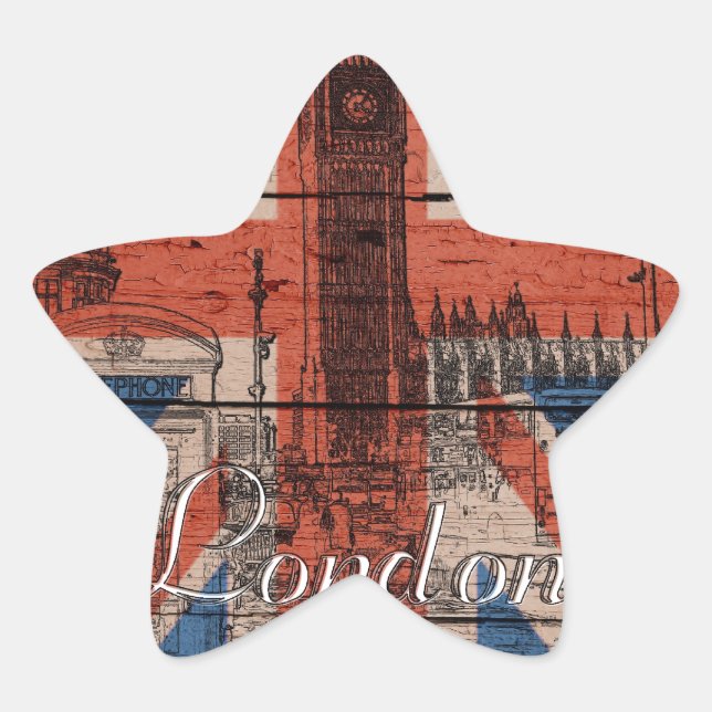 Awesome cool trendy old wood grunge U.k. flag Star Sticker (Front)