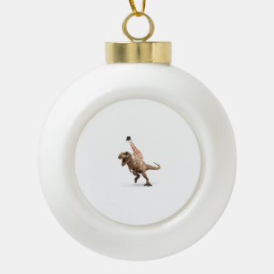 Awesome Crazy Giraffe Top Hat T-Rex - Mens_Womens Ceramic Ball Christmas Ornament
