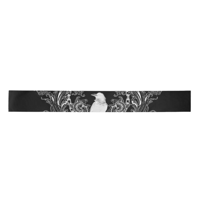 Awesome crow and flowers in black and white satin ribbon (Front)