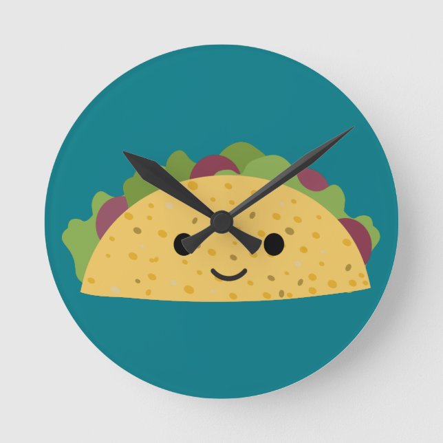 Awesome Cute Cartoon Kawaii Smiling Taco Round Clock (Front)