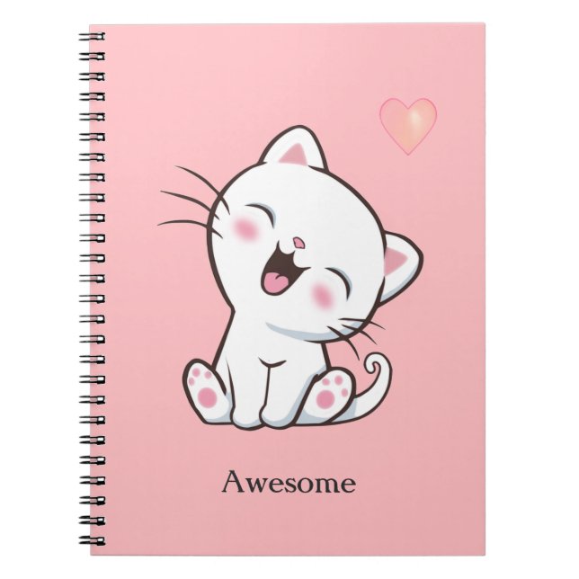 Awesome Cute Kitty Cat on Light Pink Notebook (Front)