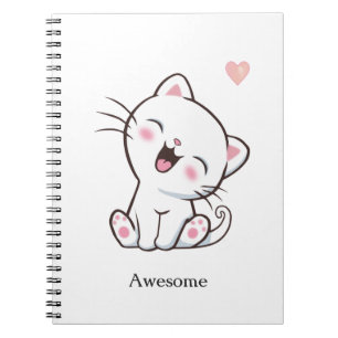 Awesome Cute Kitty Cat on White Notebook