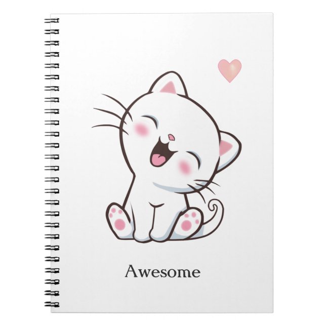 Awesome Cute Kitty Cat on White Notebook (Front)