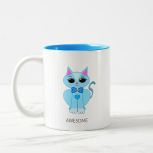 Awesome cute light blue kitty cat coffee Two-Tone  Mug