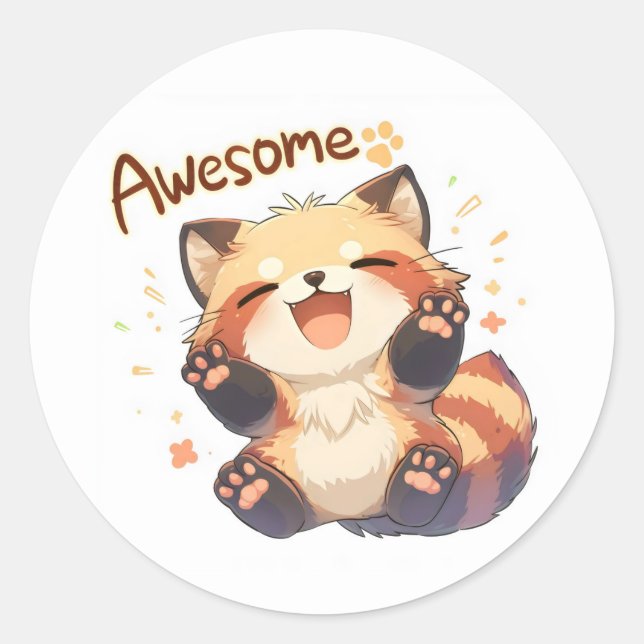Awesome Cute Red Panda Classic Round Sticker (Front)