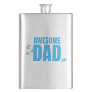 Awesome dad blue text hip flask
