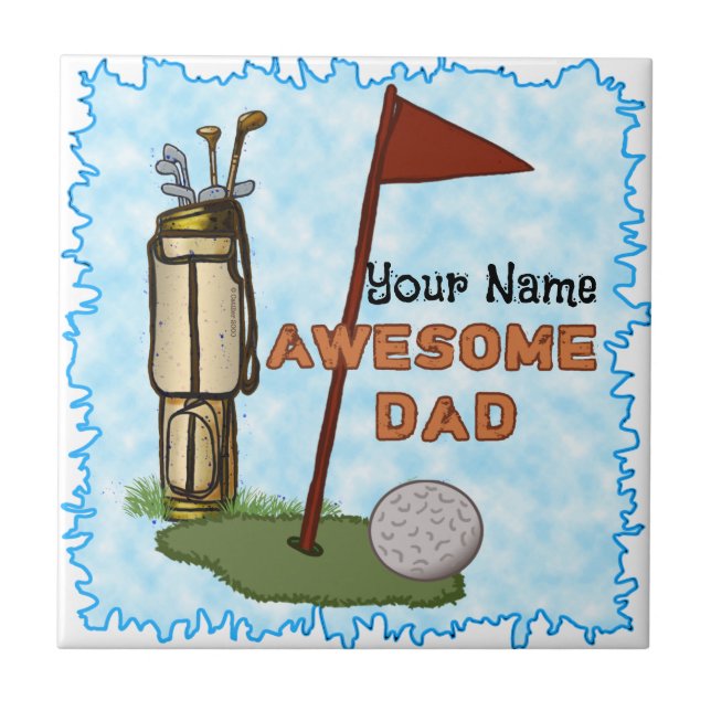 Awesome Dad Golf  Ceramic Tile (Front)