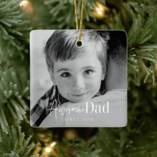 Awesome Dad Since 20XX Modern Simple Elegant Photo Ceramic Ornament