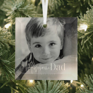 Awesome Dad Since 20XX Modern Simple Elegant Photo Glass Tree Decoration