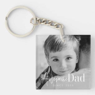 Awesome Dad Since 20XX Modern Simple Elegant Photo Key Ring