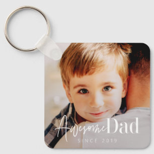 Awesome Dad Since 20XX Modern Simple Elegant Photo Key Ring