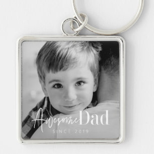 Awesome Dad Since 20XX Modern Simple Elegant Photo Key Ring