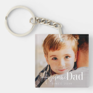 Awesome Dad Since 20XX Modern Simple Elegant Photo Key Ring