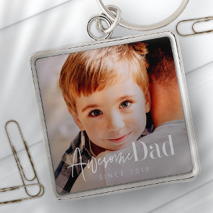 Awesome Dad Since 20XX Modern Simple Elegant Photo Key Ring