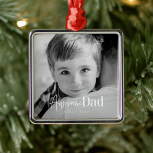 Awesome Dad Since 20XX Modern Simple Elegant Photo Metal Ornament